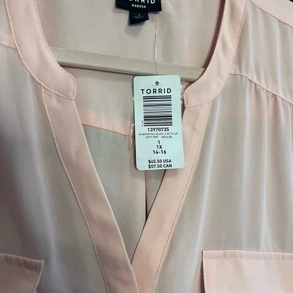 NWT Torrid 1/1X Harper Georgette 3/4 Sleeve Blouse blush pink relaxed flowy fit - Picture 3 of 5